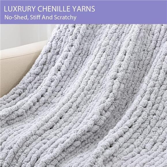 Chunky Knit Blanket Throw 51"x63", 100% Hand Knitted Chenille Throw Blanket - Picture 5 of 8